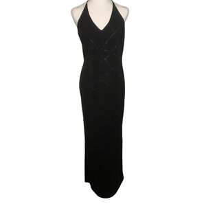 Vintage Black Y2K 90s Whimsigoth Fairy Vamp Prom Halter Open Back Maxi Dress